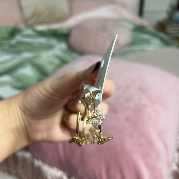 Sugarfix by BaubleBar Gold Tone Crystal Rhinestone Wings Butterfly Hoop Earrings - Picture 7 of 10